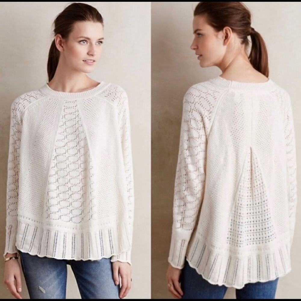 Anthropologie Angel of the North Nulia Circle Hem Poncho Sweater Cream Small